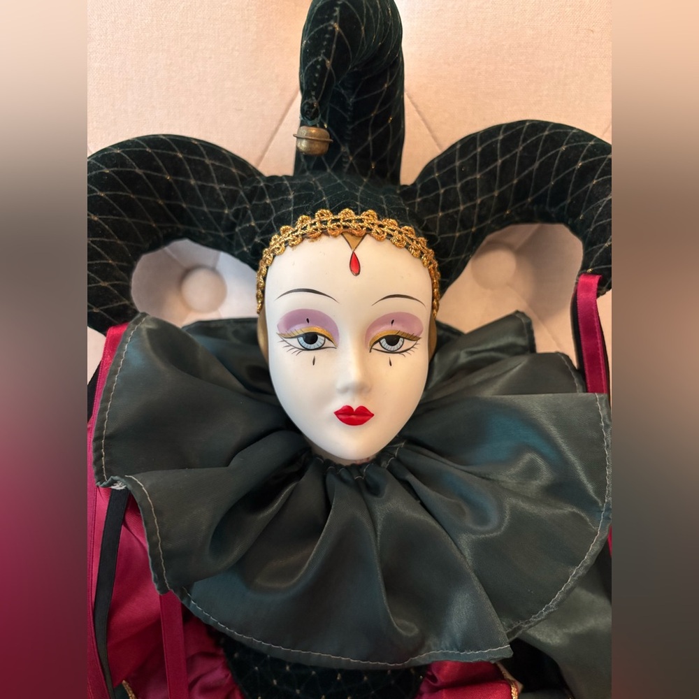24” Vintage Porcelain Jester Clown Doll